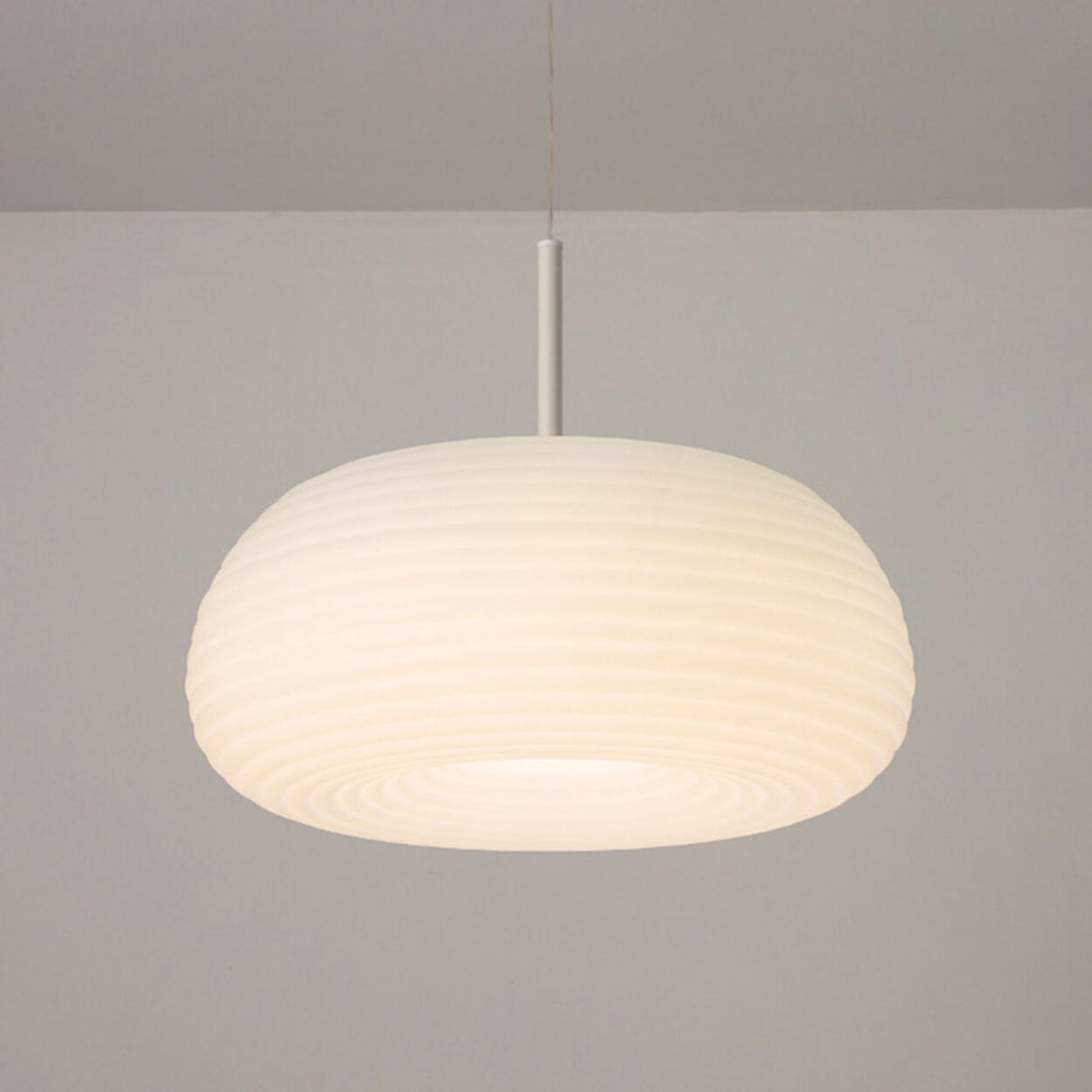 Minimalist Modern LED White Resin Drum Pendant Light Image - 9