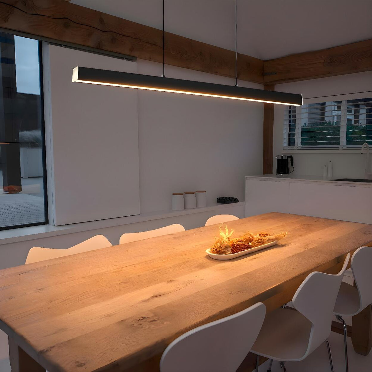 Minimalist Modern Linear Black LED Island Pendant Light Image - 1