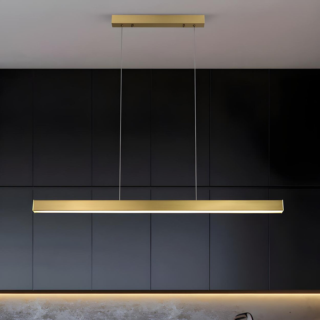 Minimalist Modern Linear Black LED Island Pendant Light Image - 12