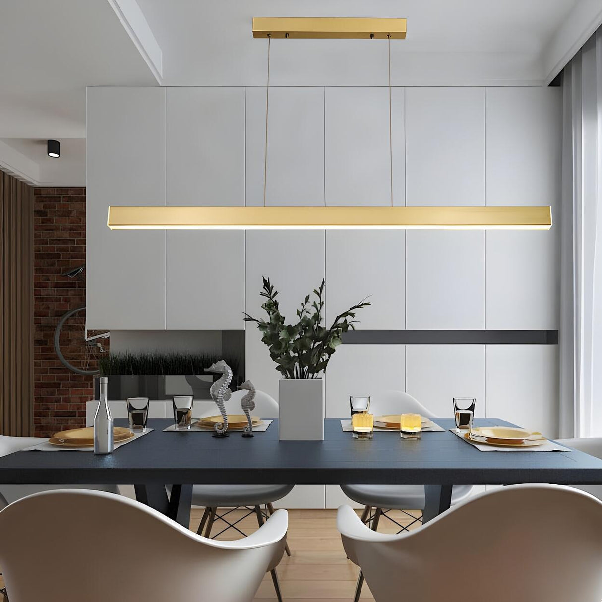 Minimalist Modern Linear Black LED Island Pendant Light Image - 3