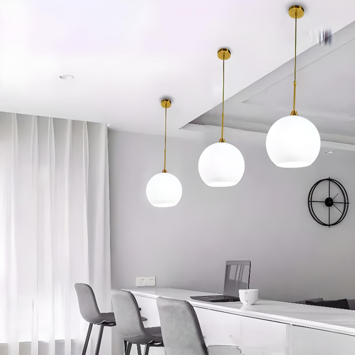 Minimalist Modern Metal White Glass GLobe Pendant Light Image - 18