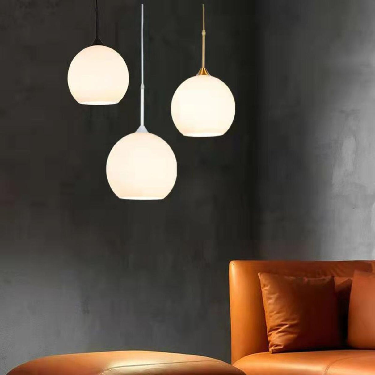 Minimalist Modern Metal White Glass GLobe Pendant Light Image - 2