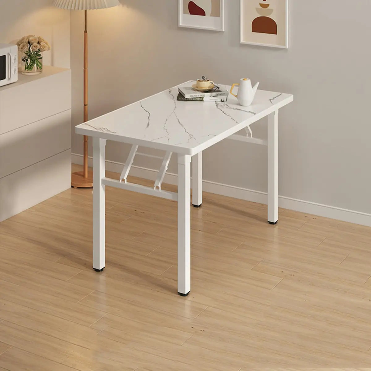 Minimalist Modern Rectangular White Folding Dining Table Image - 13