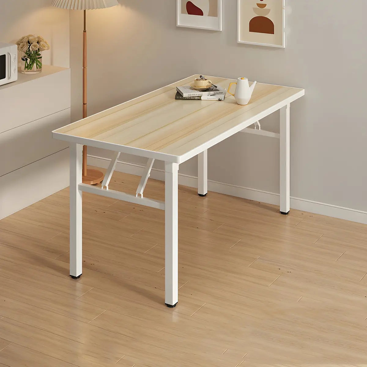 Minimalist Modern Rectangular White Folding Dining Table Image - 6