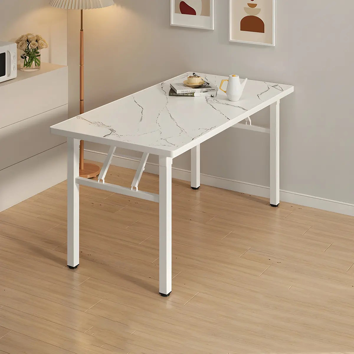 Minimalist Modern Rectangular White Folding Dining Table Image - 7