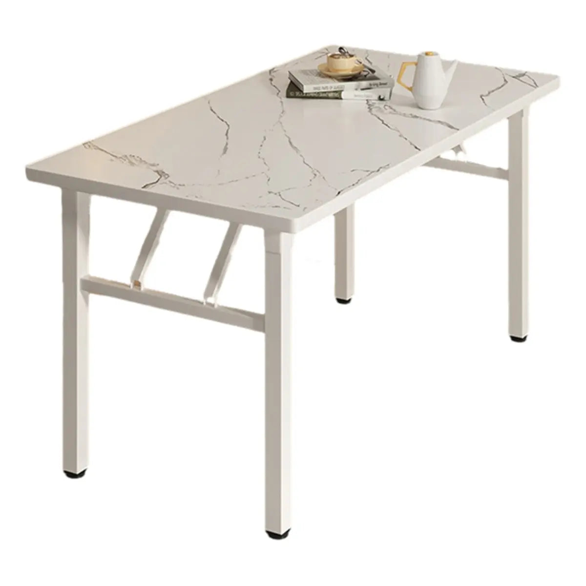 Minimalist Modern Rectangular White Folding Dining Table Image - 9