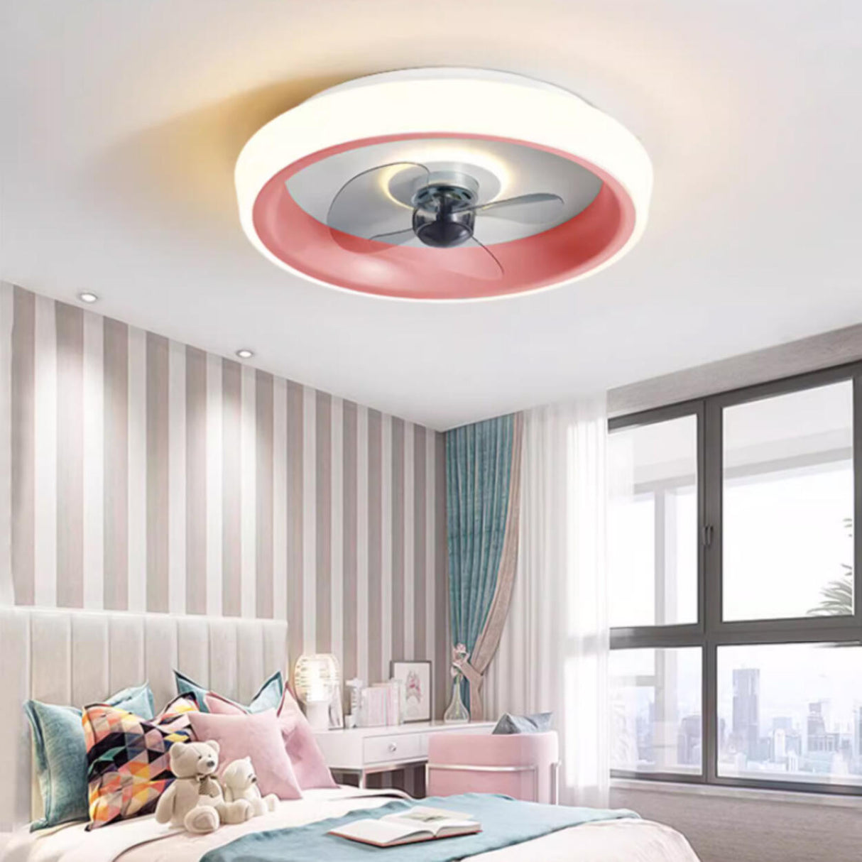 Minimalist Modern Round Flush-Mount Ceiling Fan Light Image - 15