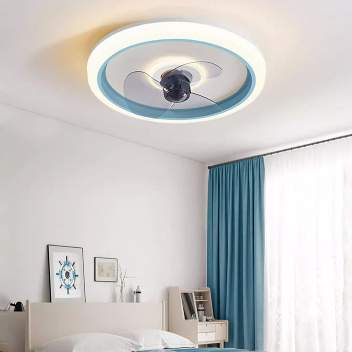 Minimalist Modern Round Flush-Mount Ceiling Fan Light Image - 16