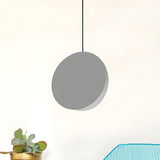 Minimalist Modern Sleek Black Metal Disc Pendant Light Image - 20