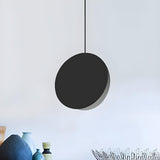 Minimalist Modern Sleek Black Metal Disc Pendant Light Image - 3