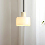 Minimalist Modern White Glass Cylinder Pendant Light Image - 17