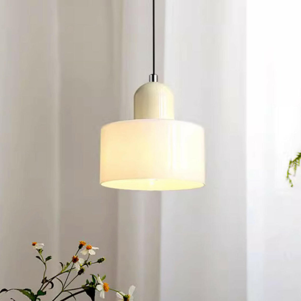 Minimalist Modern White Glass Cylinder Pendant Light Image - 4