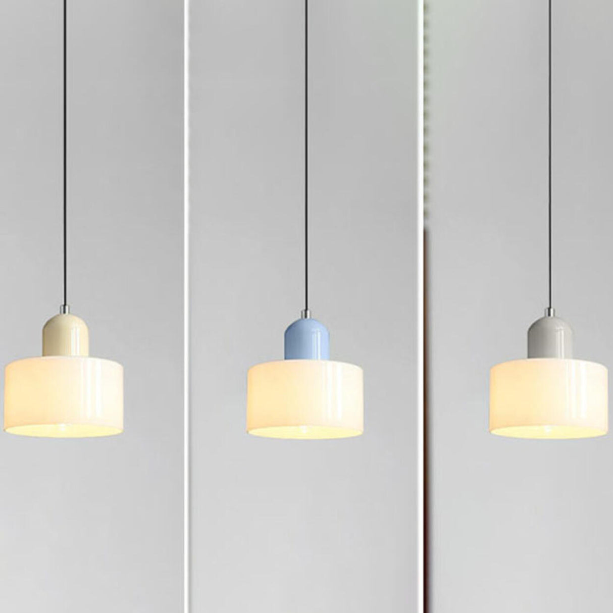 Minimalist Modern White Glass Cylinder Pendant Light Image - 7