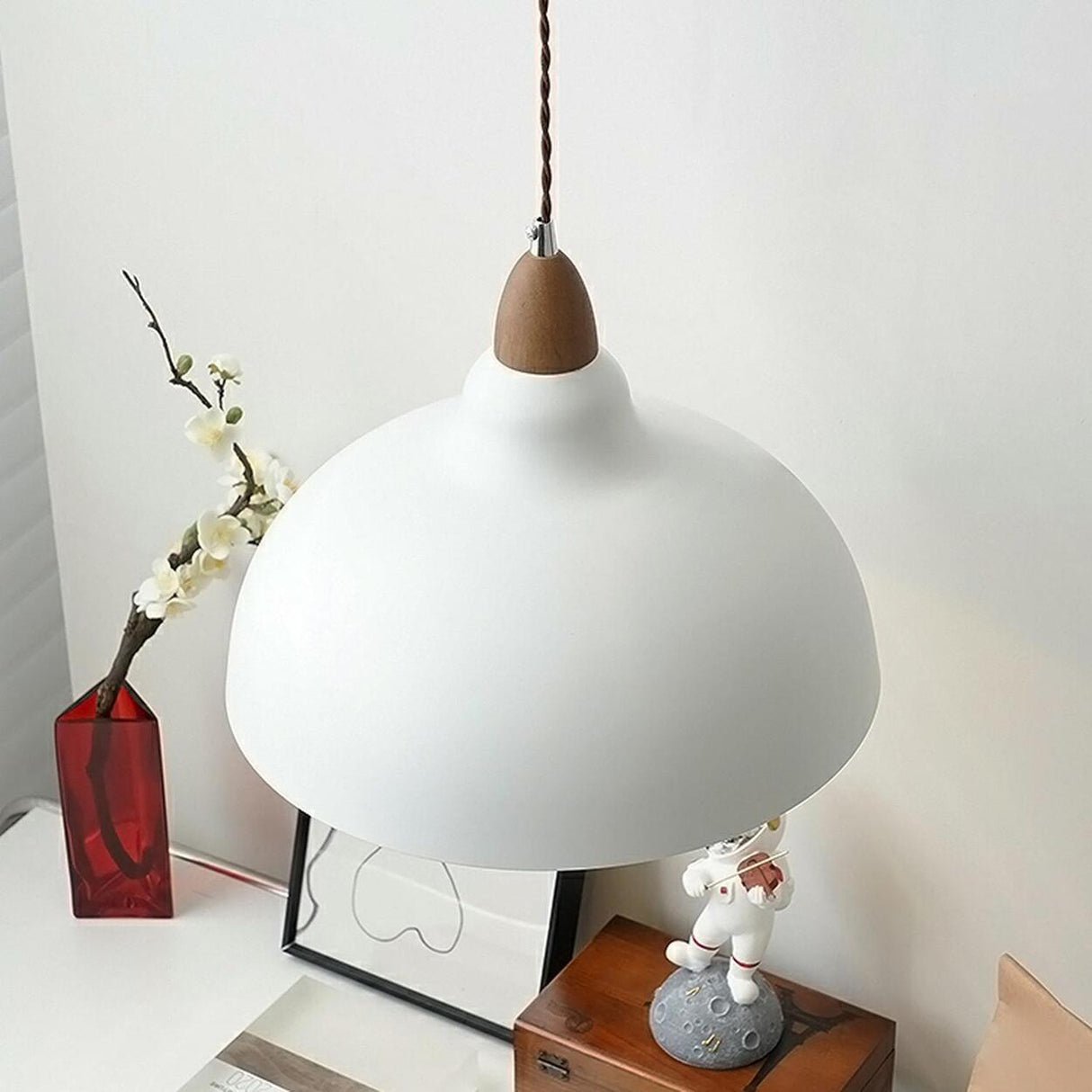 Minimalist Modern White Iron Dome Living Room Pendant Light Image - 2