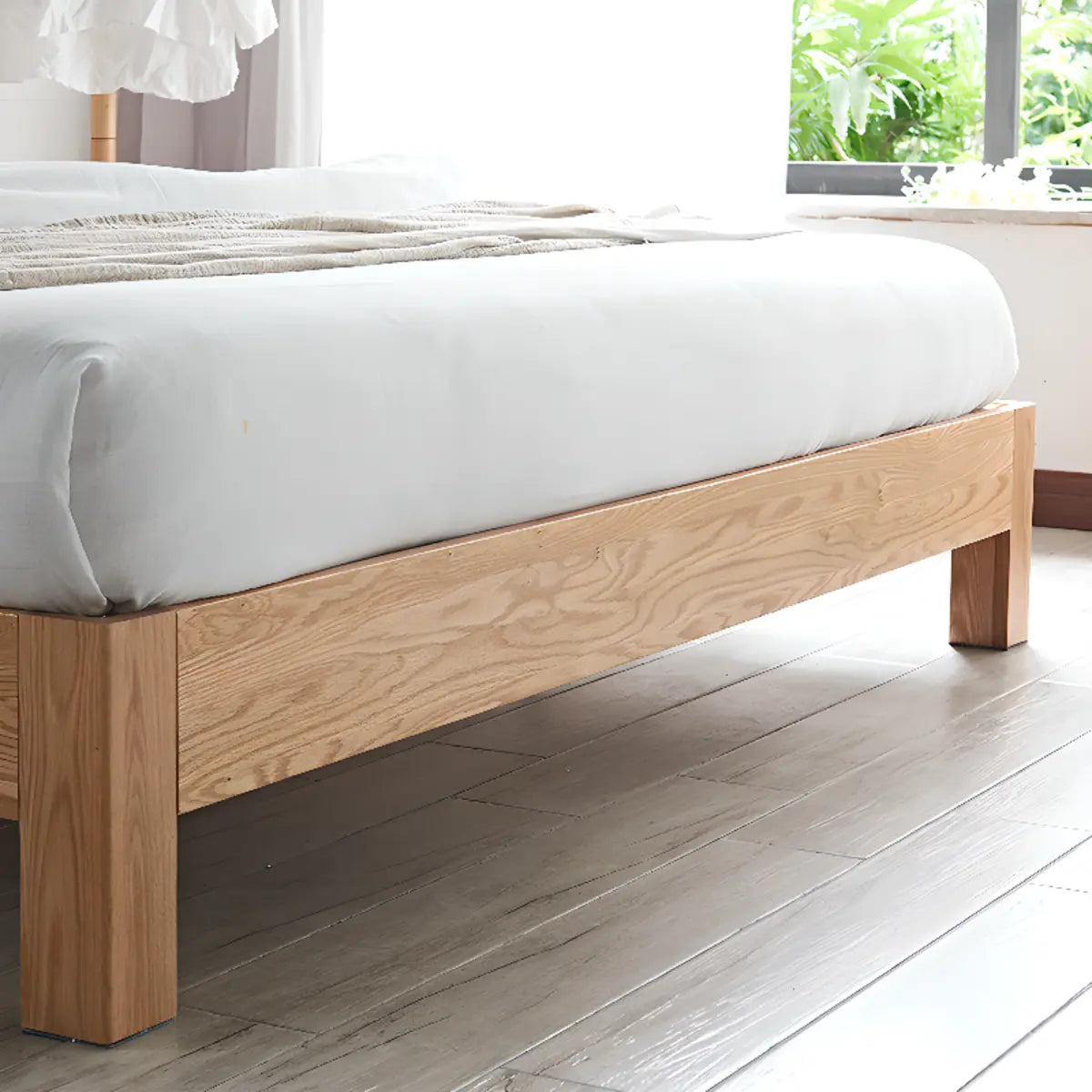 Minimalist Modern Wood Brown Queen Panel Bed Frame Image - 6