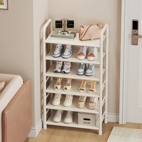 Minimalist Multi-Tier Metal Entryway Open White Shoe Rack Image - 1