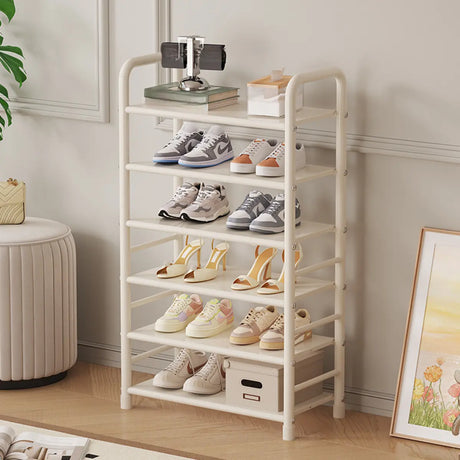 Minimalist Multi-Tier Metal Entryway Open White Shoe Rack Image - 2