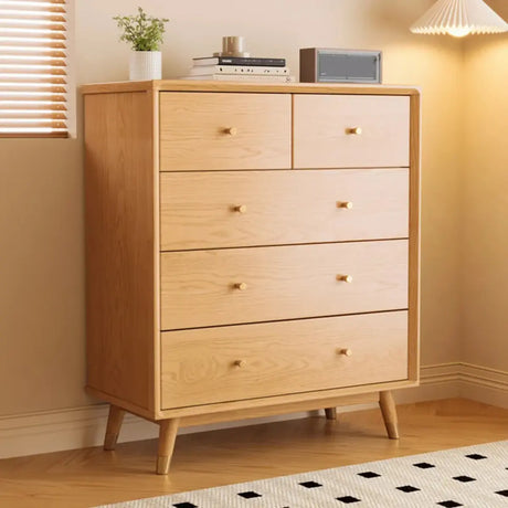 Minimalist Natural Rubberwood 5-Drawer Storage Dresser Image - 1