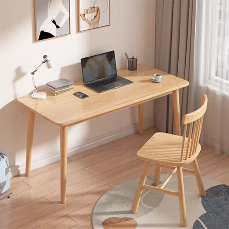 Minimalist Natural Wood Rectangle Drawers Computer Desk Image - 1