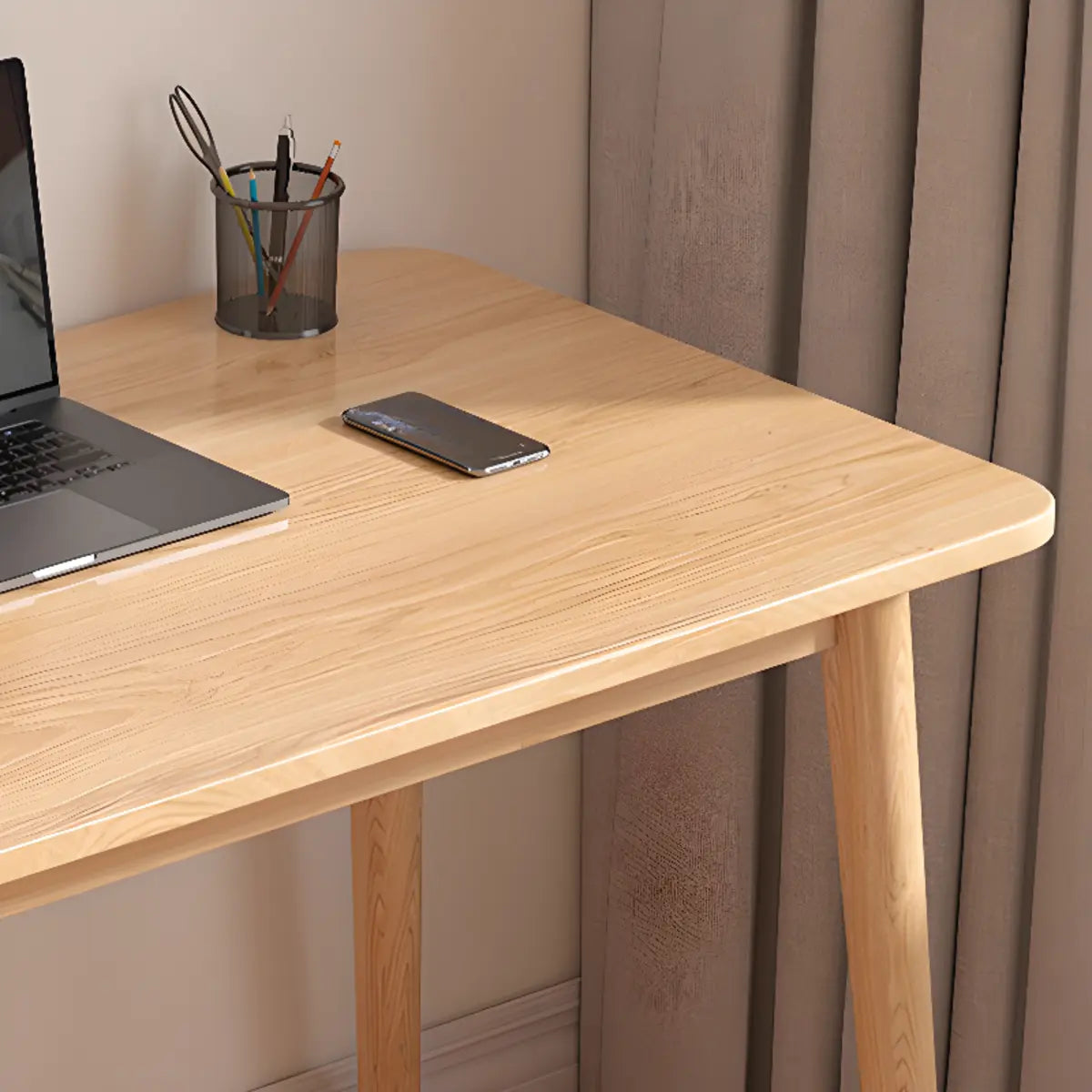 Minimalist Natural Wood Rectangle Drawers Computer Desk Image - 6