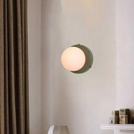 Minimalist Opal Glass Round Green LED Wall Sconce Image - 2