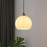 Minimalist Opal Ribbed Glass Globe Pendant Light Image - 1