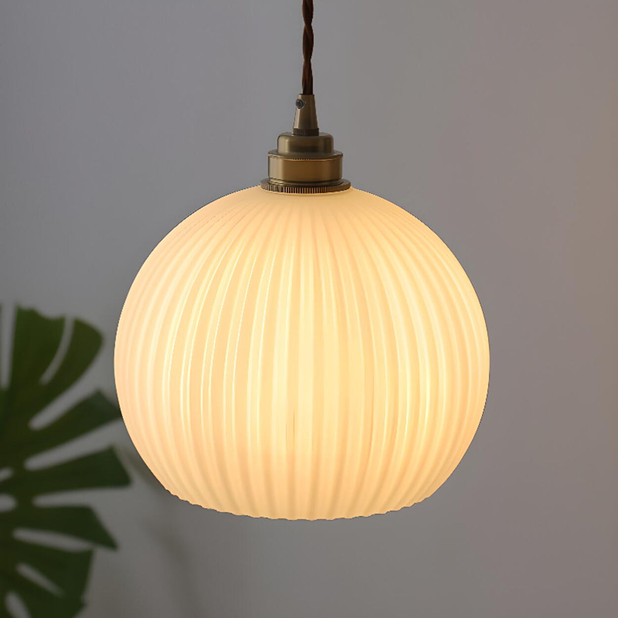 Minimalist Opal Ribbed Glass Globe Pendant Light Image - 3