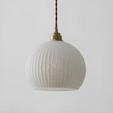 Minimalist Opal Ribbed Glass Globe Pendant Light Image - 4