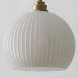 Minimalist Opal Ribbed Glass Globe Pendant Light Image - 5