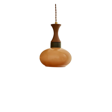 Minimalist Orange Amber Glass Dome Round Pendant Light Image - 2