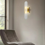 Minimalist Oval Marble Alabaster White Wall Sconce Image - 12