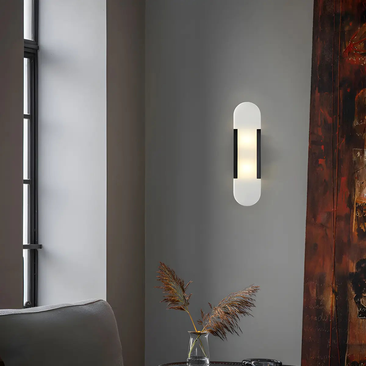 Minimalist Oval Marble Alabaster White Wall Sconce Image - 4