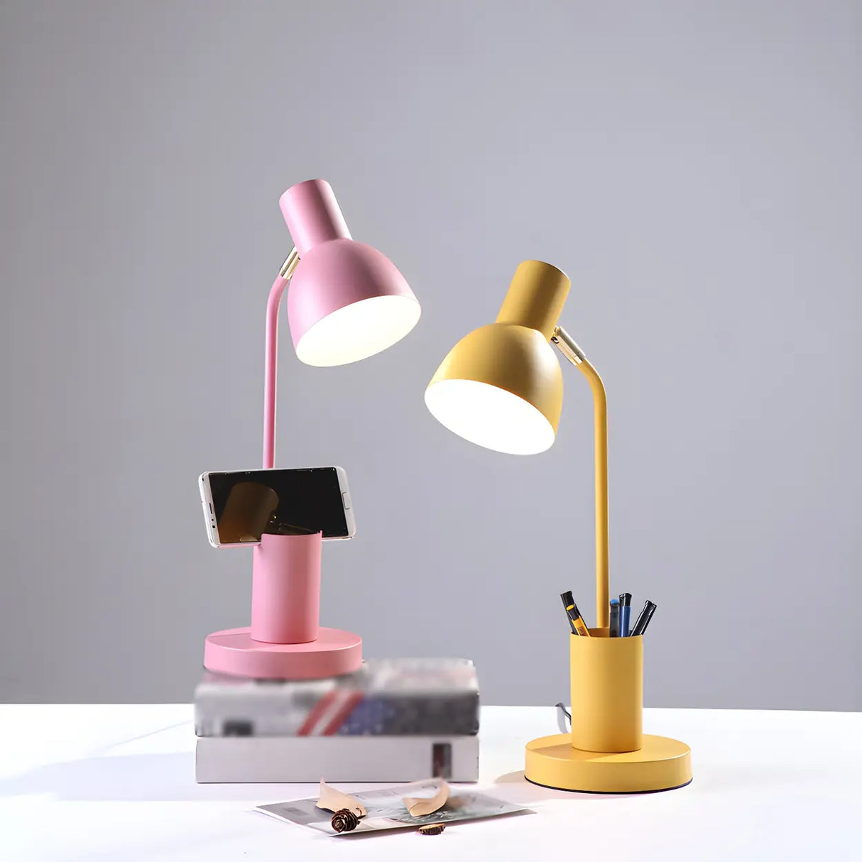 Minimalist Pink Bell Shade Metal Study Table Lamp Image - 16