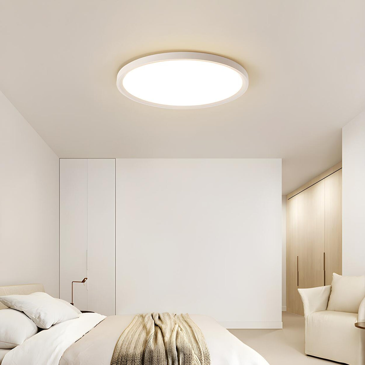 Minimalist Pink Circular LED Flush Mount Ceiling Light Image - 6