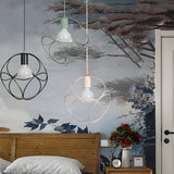 Minimalist Pink Metal Globe Wire Frame Bedroom Pendant Light Image - 1