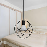 Minimalist Pink Metal Globe Wire Frame Bedroom Pendant Light Image - 2