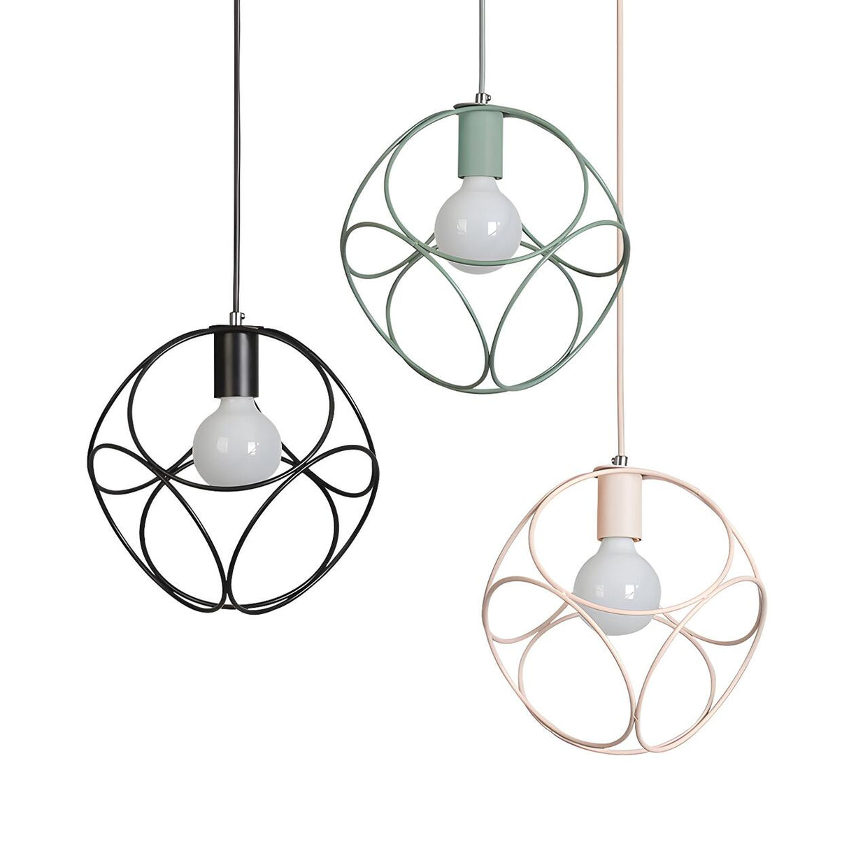 Minimalist Pink Metal Globe Wire Frame Bedroom Pendant Light Image - 5