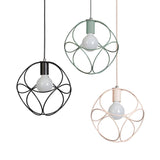 Minimalist Pink Metal Globe Wire Frame Bedroom Pendant Light Image - 5