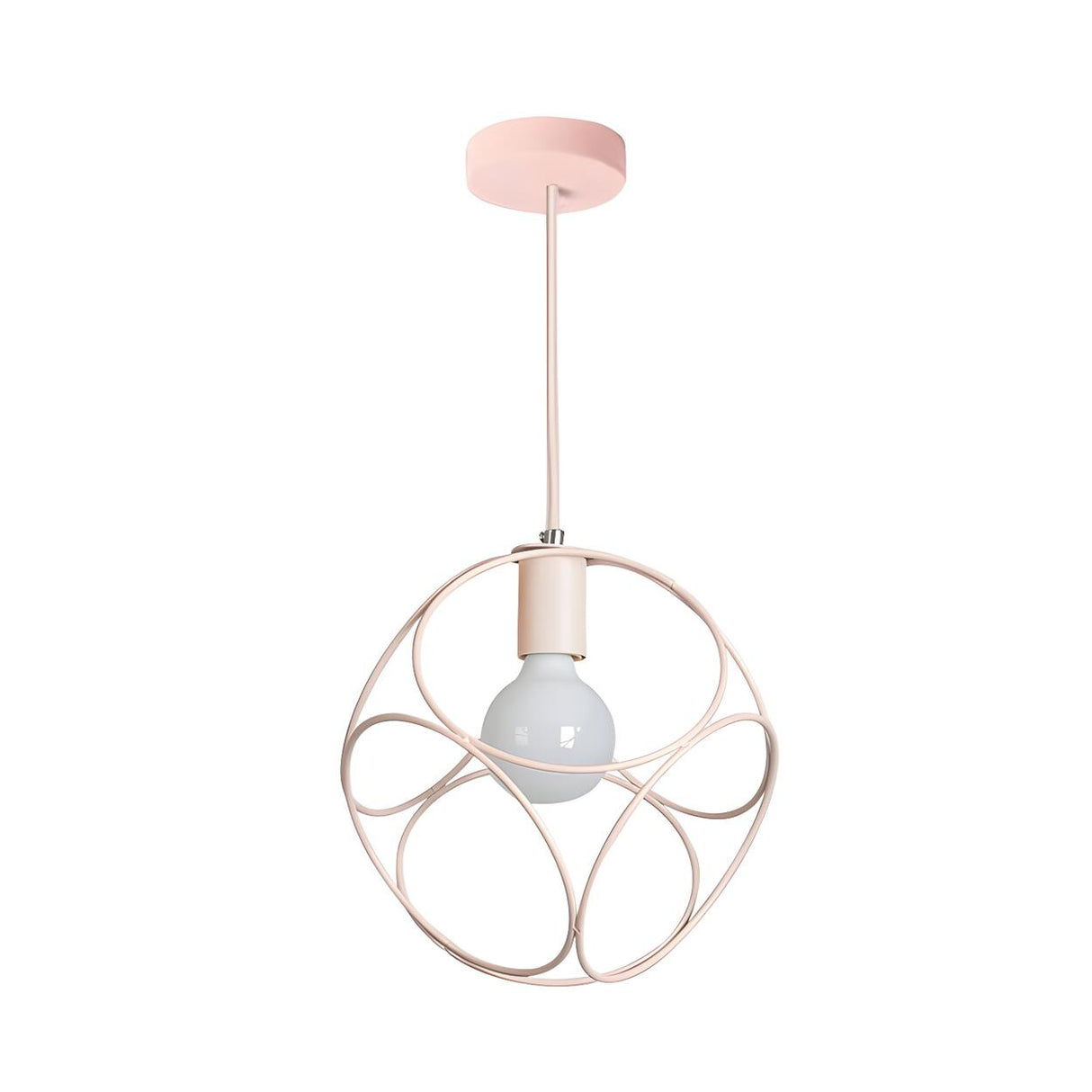 Minimalist Pink Metal Globe Wire Frame Bedroom Pendant Light Image - 9