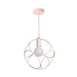 Minimalist Pink Metal Globe Wire Frame Bedroom Pendant Light Image - 9