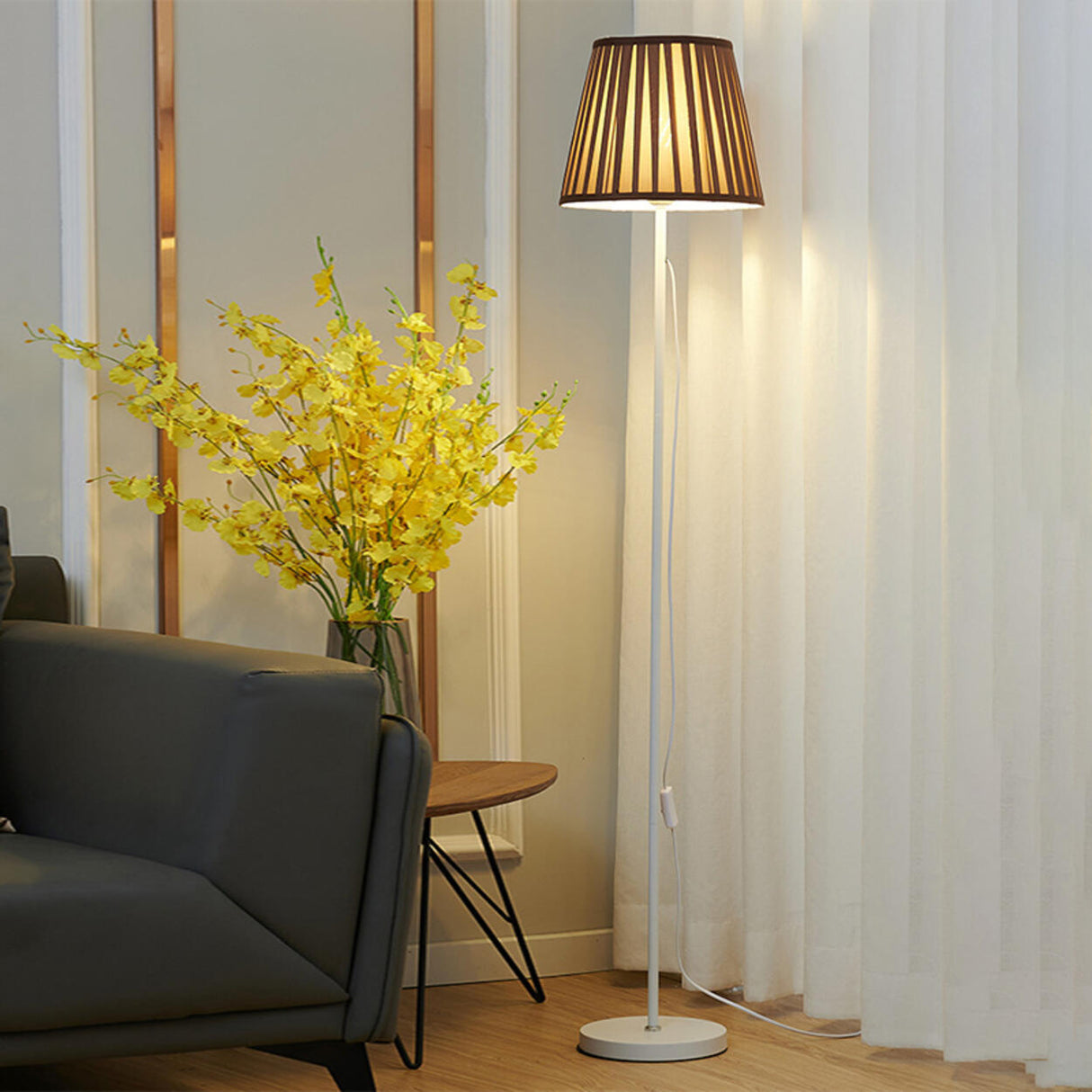 Minimalist Pleated Shade Metal Modern Floor Lamp Image - 15