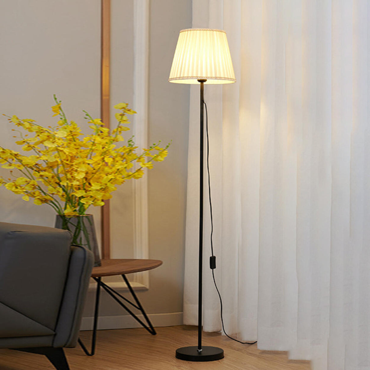 Minimalist Pleated Shade Metal Modern Floor Lamp Image - 16