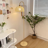 Minimalist Rattan Dome Shade Beige LED Floor Lamp Image - 2