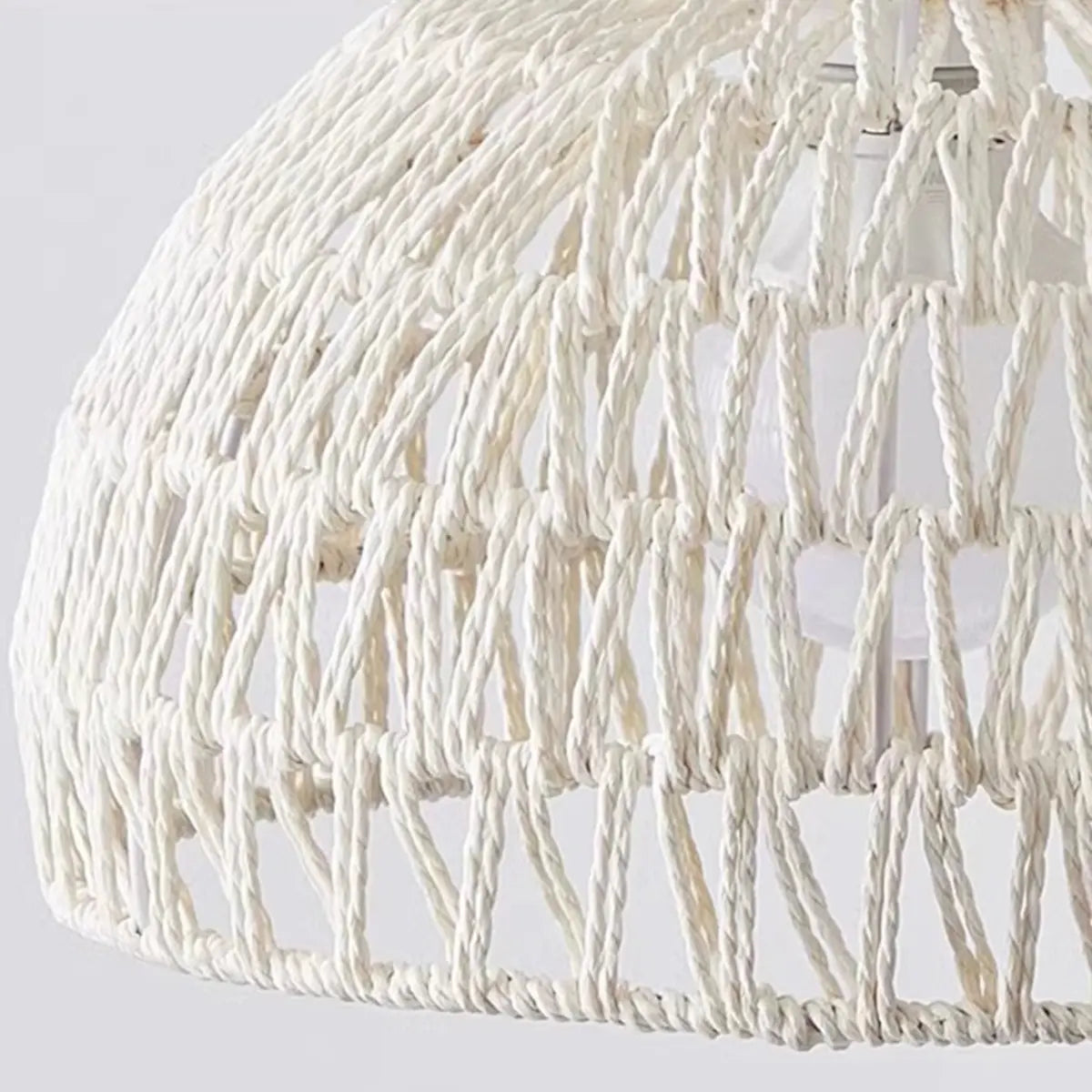 Minimalist Rattan Dome Shade Beige LED Floor Lamp Image - 8