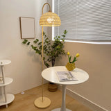 Minimalist Rattan Dome Shade Beige LED Floor Lamp Image - 9