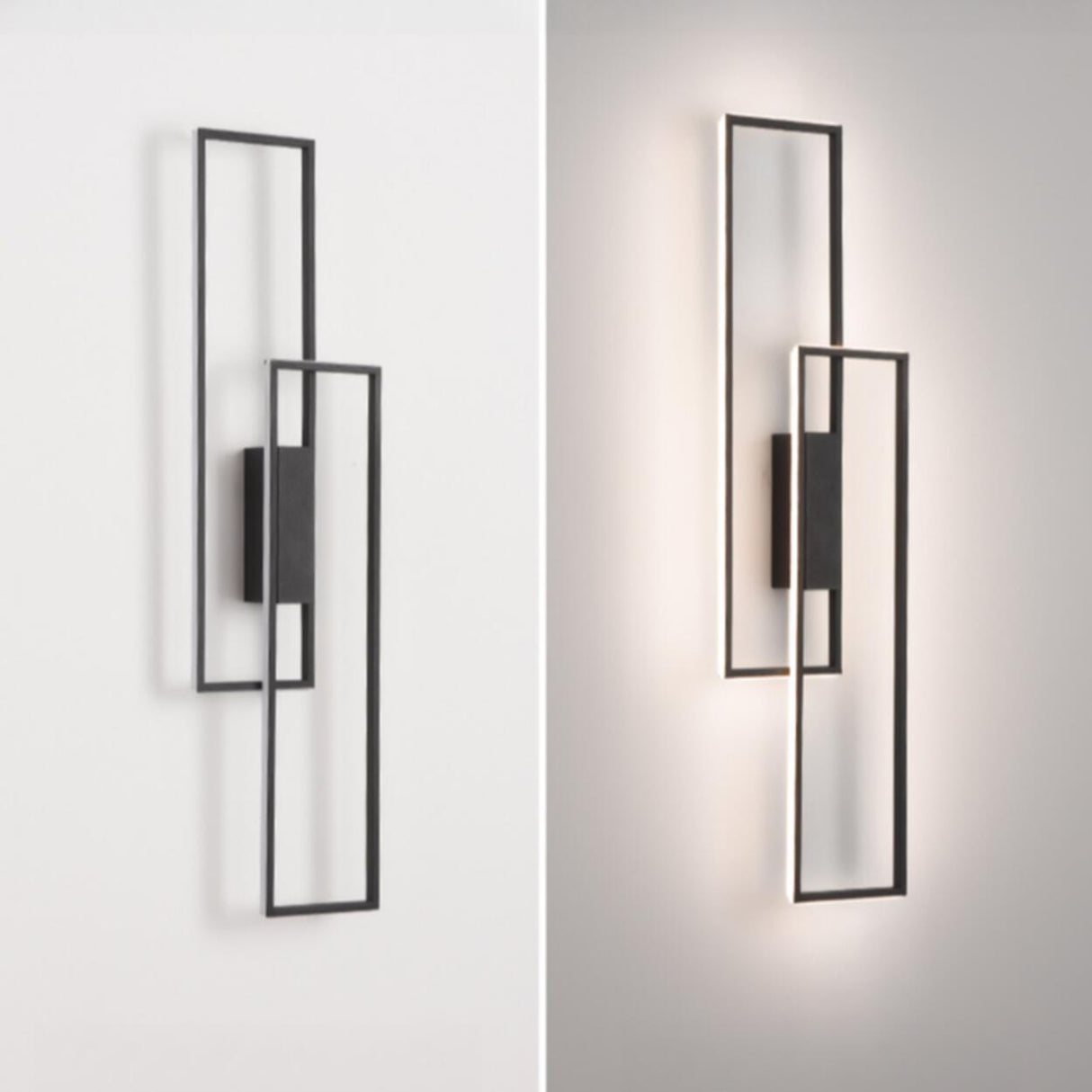 Minimalist Rectangular Black Frame LED Wall Sconce Image - 17