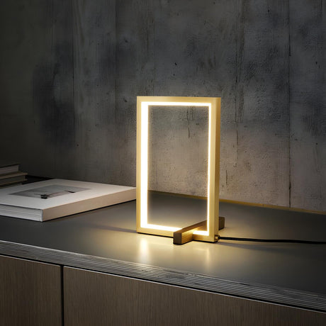 Minimalist Rectangular Metal Frame Bedroom Table Lamp Image - 2