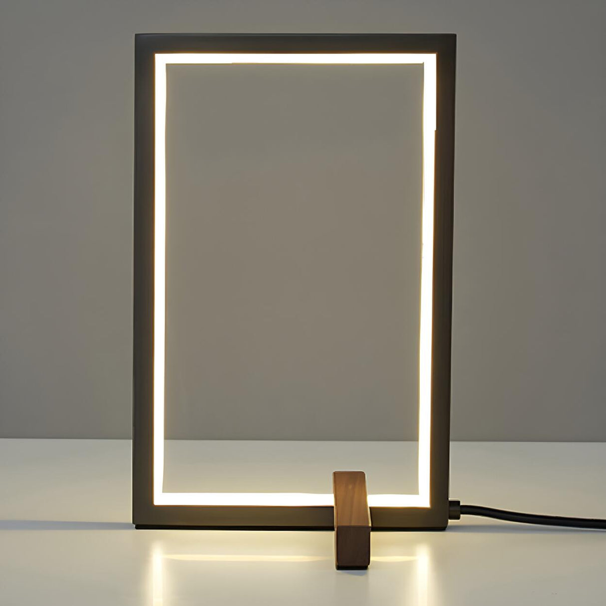 Minimalist Rectangular Metal Frame Bedroom Table Lamp Image - 9