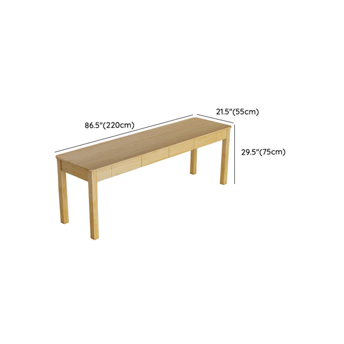 Minimalist Rectangular Pine Drawers Double Writing Desk 