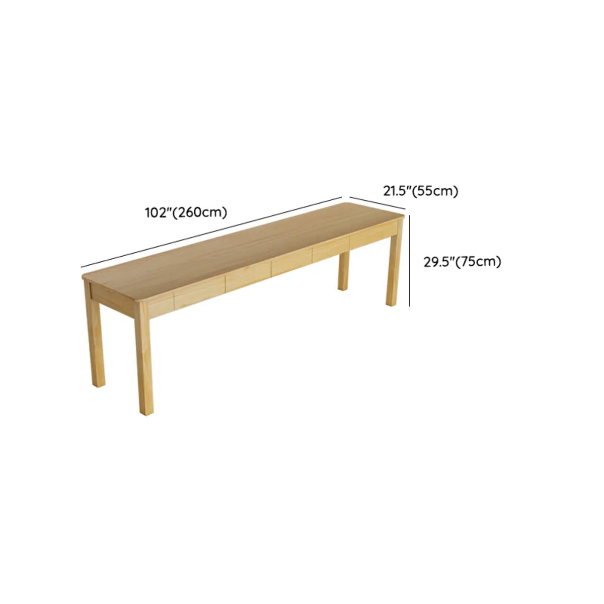 Minimalist Rectangular Pine Drawers Double Writing Desk Image - 17